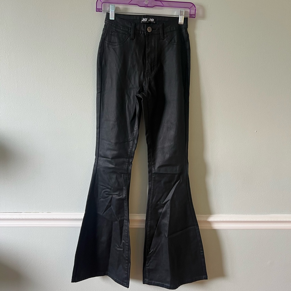 Black Flared PU Leather Women's Pants